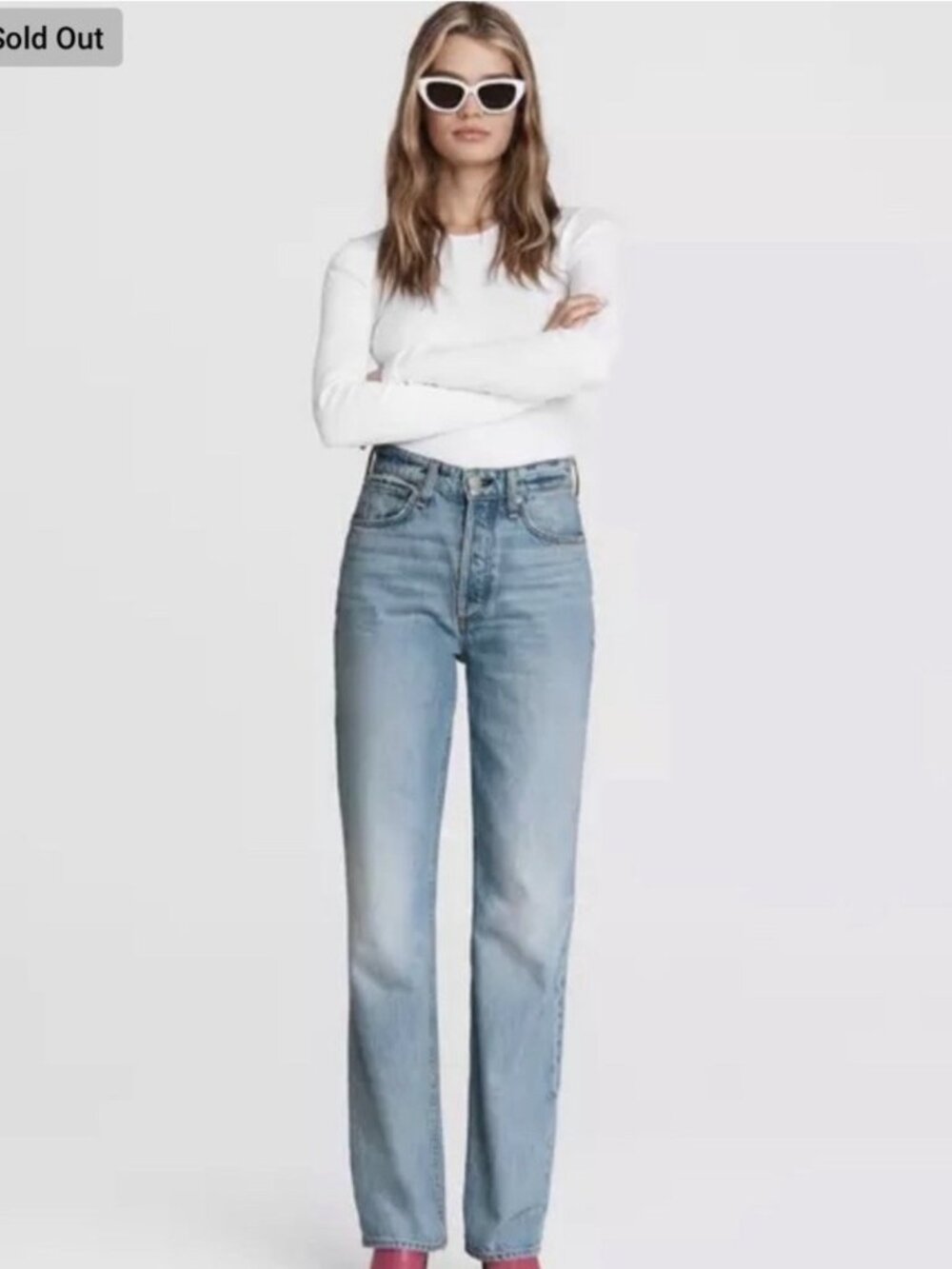 Rag & Bone Alex High-Rise Straight Leg Jeans Women's Sz 27 Button Fly Tulip Blue